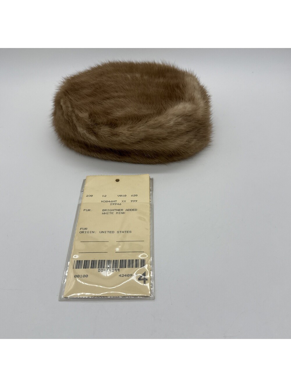 Vintage Real Mink Fur Pillbox Hat Brown USA Origin With Original Tag NWT NOS
